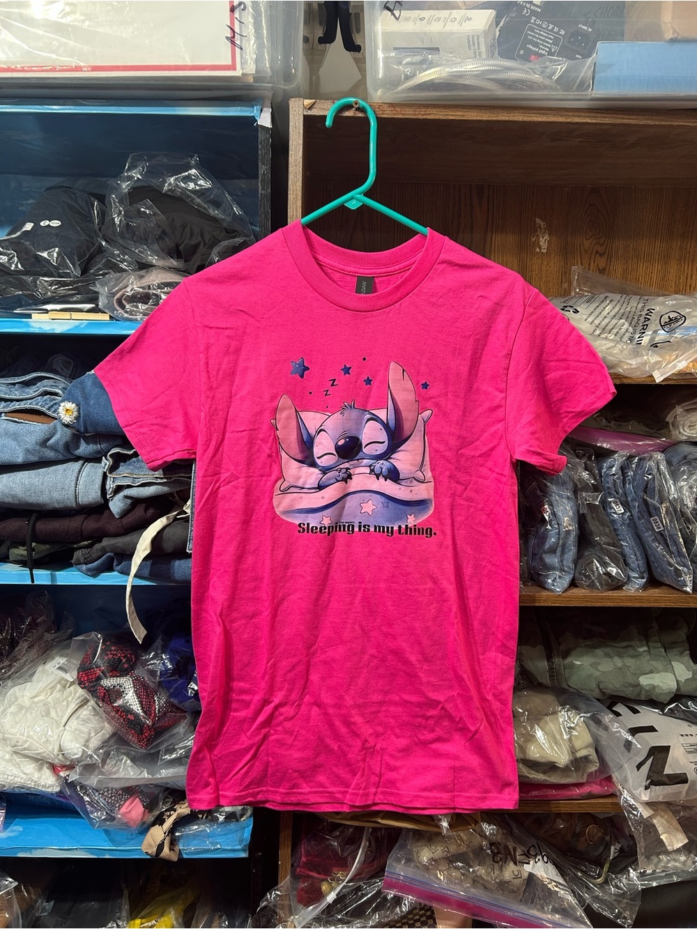 Gildan Hot Pink Short-Sleeve Graphic Tee with Sleeping Character